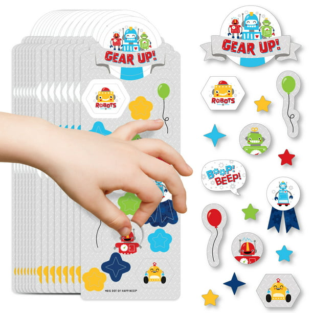 Birthday Party Favor Kids Stickers 256 Stickers 16 Sheets Big Dot of Happiness Gear Up Robots 